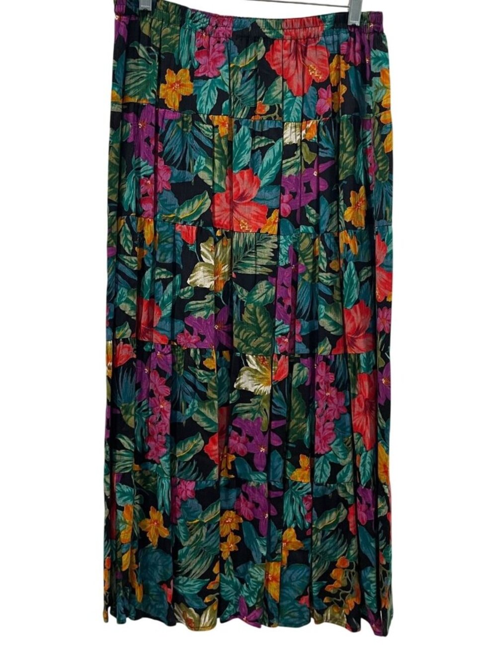 Vintage Carole Little Floral Tiered Maxi Skirt 12P Tropical USA Romantic Goth